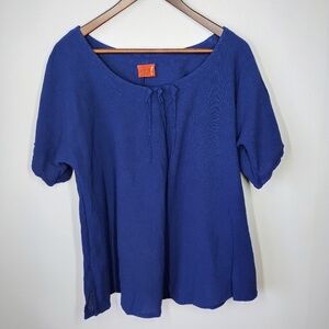 Oh My Gauze Pleated Top Womens 2 L/XL Blue Relaxed Minimalist‎ Lagenlook Casual